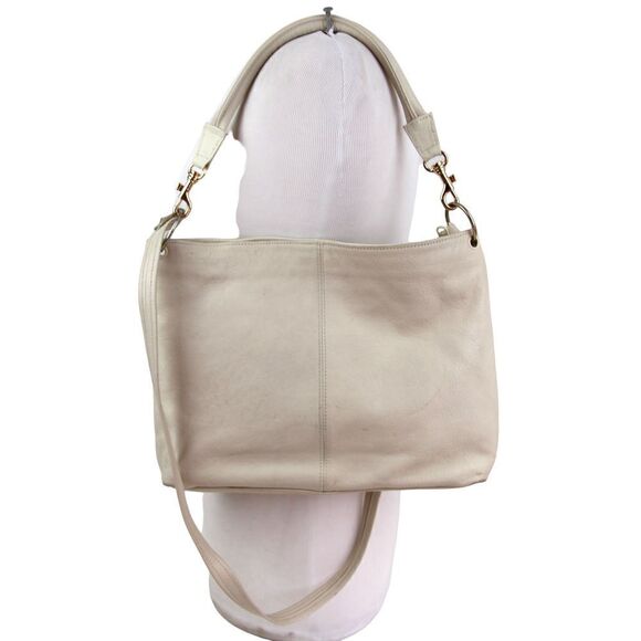 GIANI BERNINI CREAM WHITE GENUINE LEATHER SATCHEL SHOULDER BAG HANDBAG PURSE - Picture 4 of 15